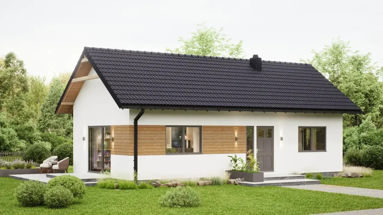 Nowoczesny domek letniskowy z drewnianymi elementami, idealny na wypoczynek. Sprawdź, jak uzyskać dofinansowanie na domek letniskowy i spełnić marzenia o własnym azylu.