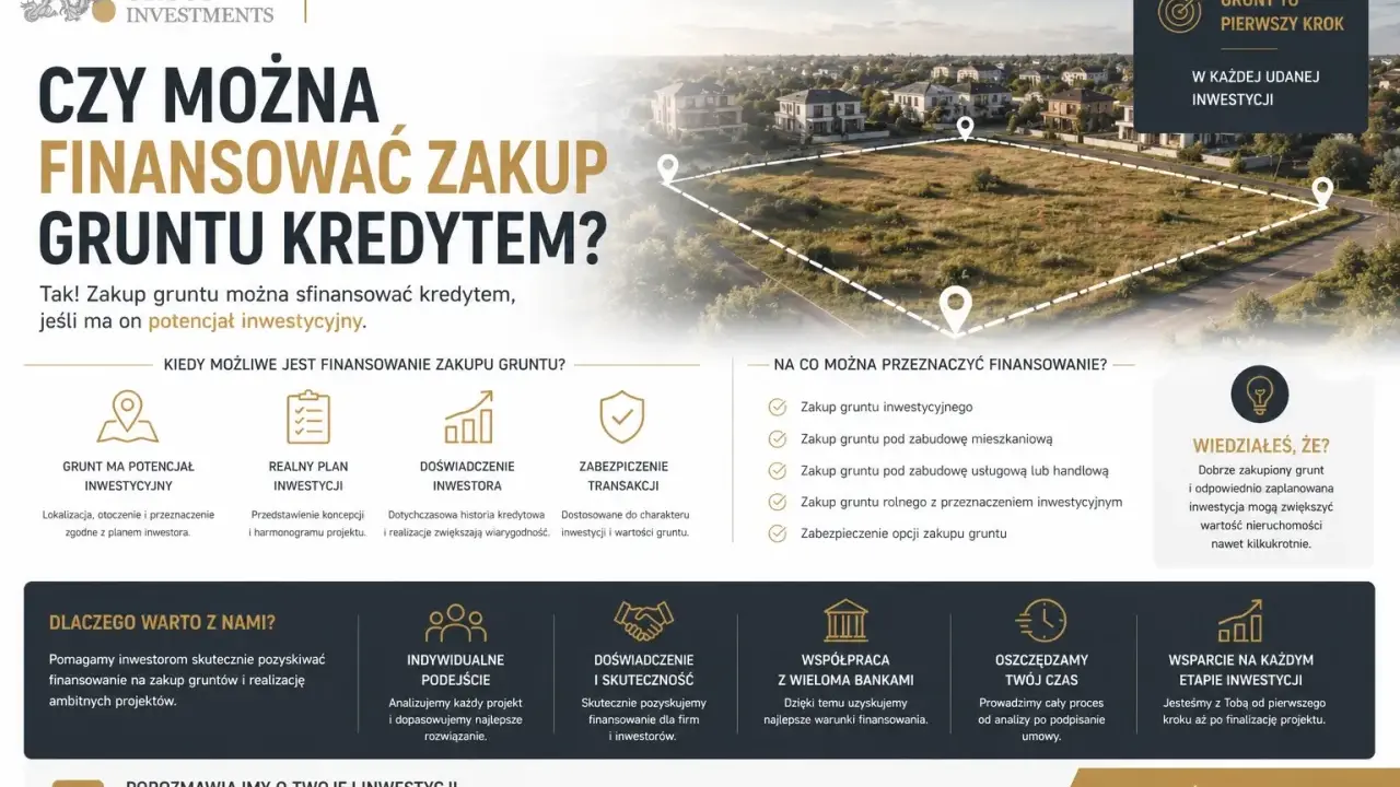 Kredyt na zakup działki inwestycyjnej. Metis Group Investments pomaga pozyskać finansowanie na grunt, który jest pierwszym krokiem do udanej inwestycji.