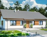 Nowy, tani dom 120m2 z nowoczesną elewacją i dużymi oknami, otoczony zielenią. Idealne miejsce dla rodziny.