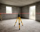 Precyzyjne wyznaczanie linii poziomej za pomocą niwelatora laserowego. Tak właśnie co robi geodeta, by zapewnić idealne wymiary.