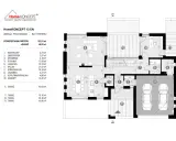 Rzut parteru domu HomeKONCEPT 13 EN. Porównanie powierzchni zabudowy (garaż 40,93 m²) z powierzchnią użytkową poszczególnych pomieszczeń.