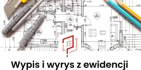 Narzędzia budowlane na planie architektonicznym. Dokumentacja techniczna, wypis i wyrys z ewidencji gruntów i budynków.
