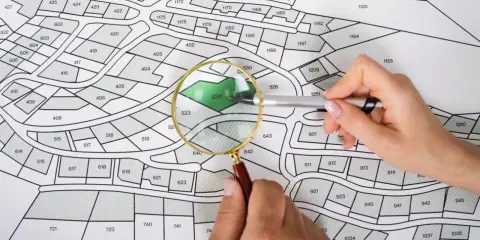 Ręce analizują mapę działek, jedna z nich wskazuje na zieloną działkę 524. Może to oznaczać zmiany do planu zagospodarowania przestrzennego.