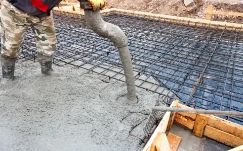 Wylewanie betonu na zbrojenie fundamentów. Właściwy beton na fundament to klucz do trwałej budowy.