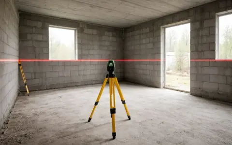 Precyzyjne wyznaczanie linii poziomej za pomocą niwelatora laserowego. Tak właśnie co robi geodeta, by zapewnić idealne wymiary.