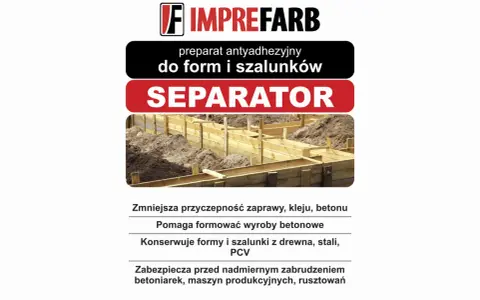 Płyn do szalunków Separator ułatwia formowanie betonu i konserwuje formy.