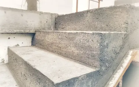 Surowe schody z bloczków betonowych, czekające na wykończenie. Solidna konstrukcja, która posłuży latami.