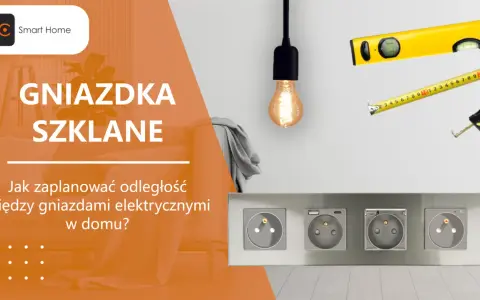 Planowanie wysokości gniazdek od podłogi. Grafika przedstawia nowoczesne gniazdka elektryczne, miarkę i poziomicę.