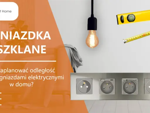 Planowanie wysokości gniazdek od podłogi. Grafika przedstawia nowoczesne gniazdka elektryczne, miarkę i poziomicę.