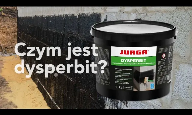 Czarny, emulsyjny dysperbit na fundamentach, chroniący przed wilgocią. Pojemnik z produktem marki Jurga.