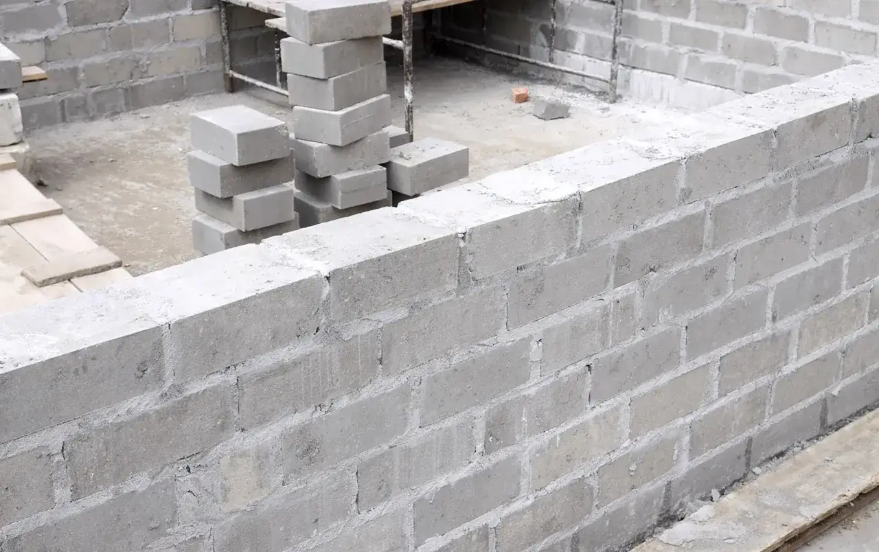 Budowa z bloczk&oacute;w betonowych. Stosy pustak&oacute;w czekają na ułożenie, by stworzyć ściany. Trudno określić ile suporexu na m2 bez dokładnych wymiar&oacute;w.