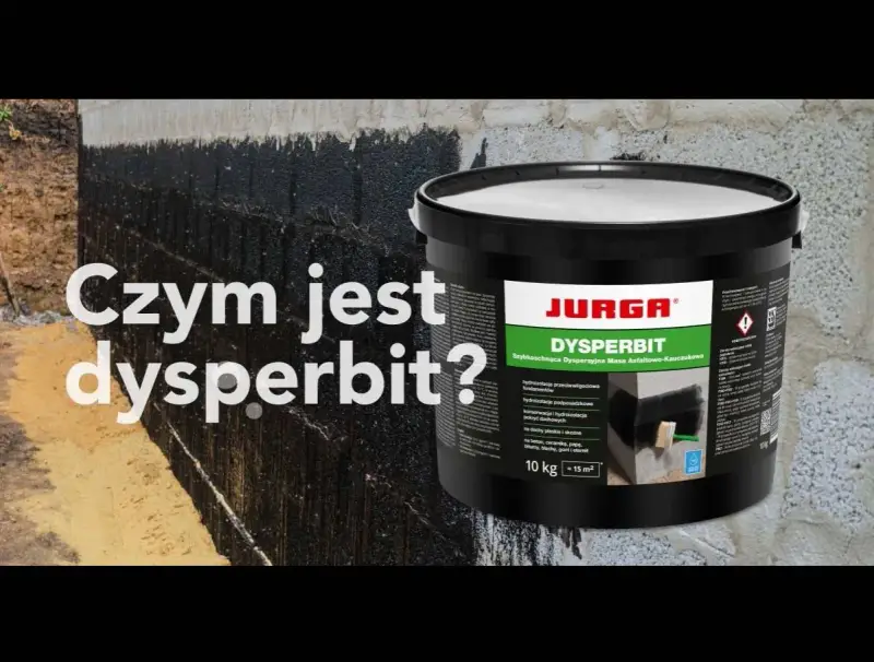 Czarny, emulsyjny dysperbit na fundamentach, chroniący przed wilgocią. Pojemnik z produktem marki Jurga.